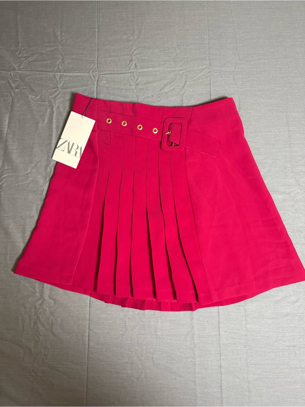 Zara Hot Pink Pleated Belted Mini Skirt